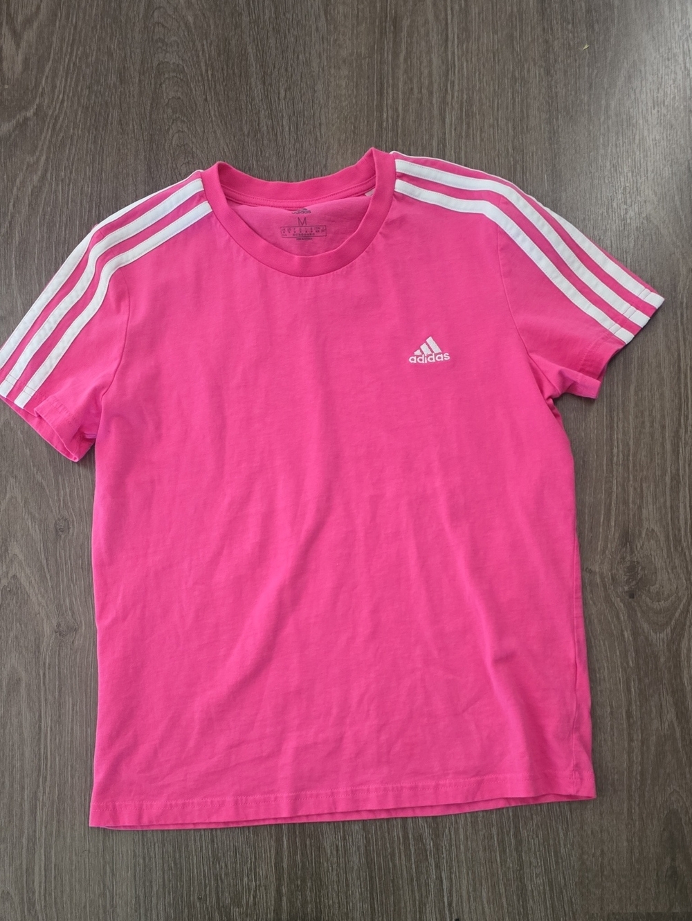 adidas Pink Tee with White 3-Stripes